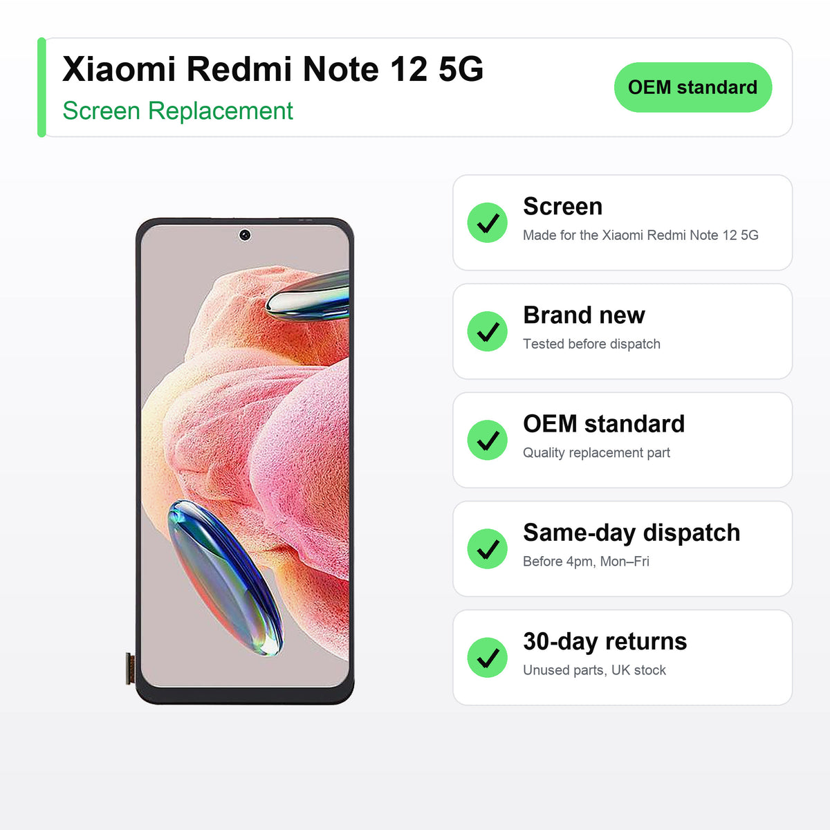 Xiaomi Redmi Note 12 5G screen key facts: brand new, tested, same-day UK dispatch