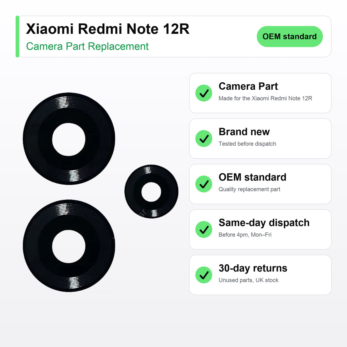 Xiaomi Redmi Note 12R camera lens key facts: brand new, tested, same-day UK dispatch
