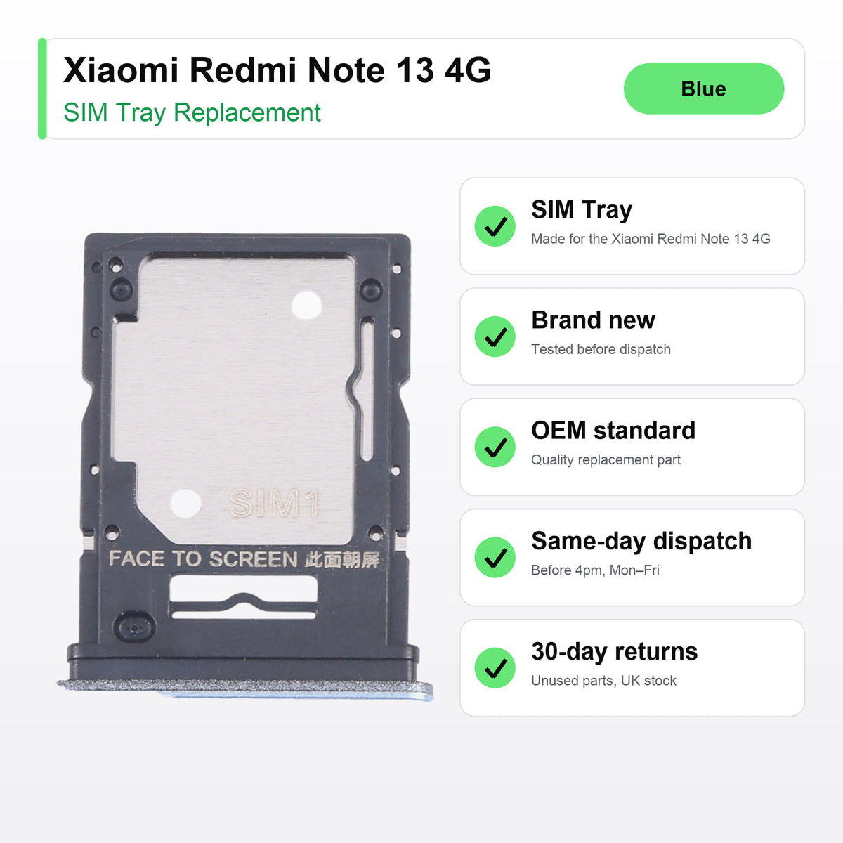 Xiaomi Redmi Note 13 4G SIM tray key facts: brand new, tested, same-day UK dispatch