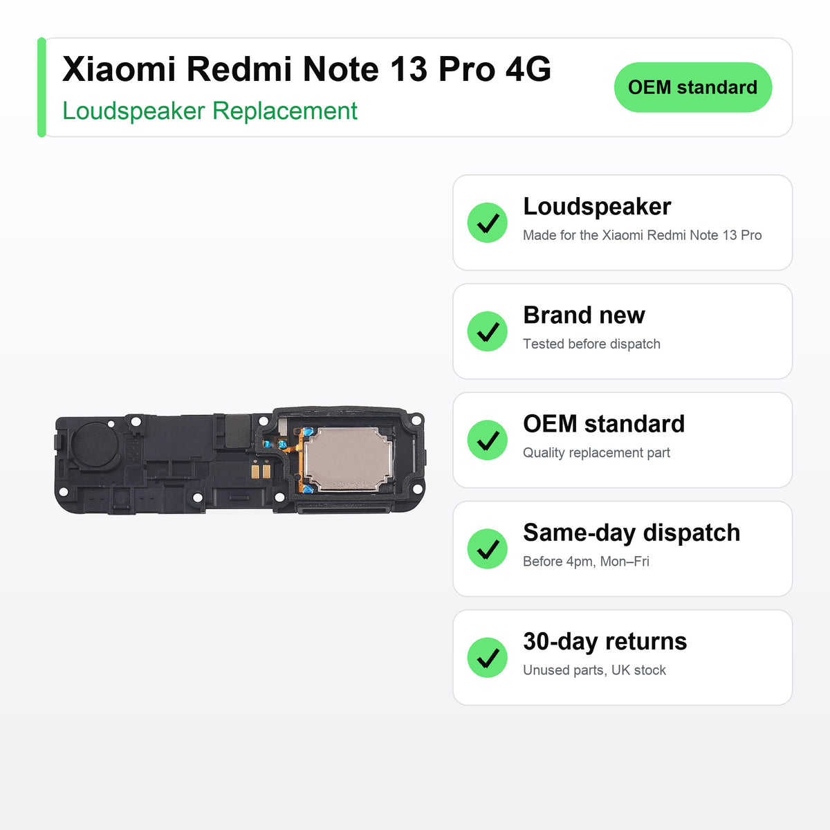 Xiaomi Redmi Note 13 Pro 4G loudspeaker key facts: brand new, tested, same-day UK dispatch