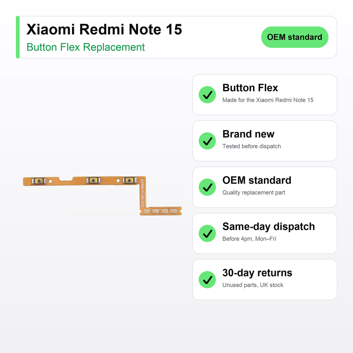 Xiaomi Redmi Note 15 button flex key facts: brand new, tested, same-day UK dispatch