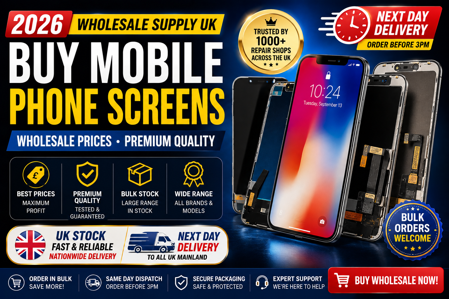Buy Mobile Phone Screens Wholesale UK — Next Day Delivery 2026