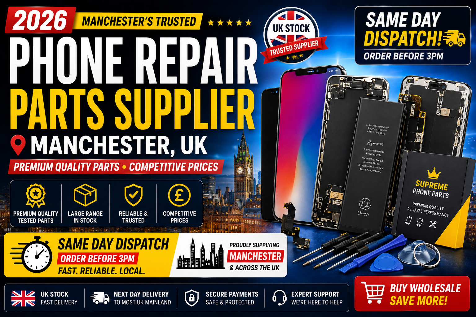 Phone Repair Parts Supplier Manchester UK — Same Day Dispatch 2026
