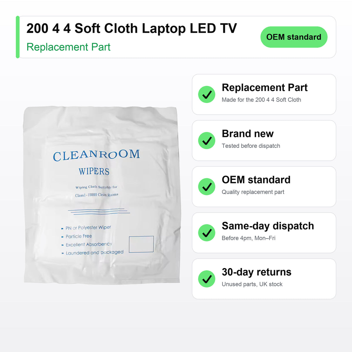 200 4 4 Soft Cloth Laptop LED TV Computer Monitor Cleaner part key facts: brand new, tested, same-day UK dispatch