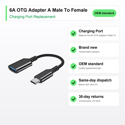 6A OTG Adapter A Male To Female Converter Fast 120W charging port key facts: brand new, tested, same-day UK dispatch
