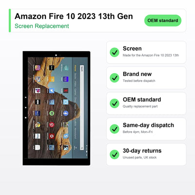 Amazon Fire 10 2023 13th Gen screen key facts: brand new, tested, same-day UK dispatch