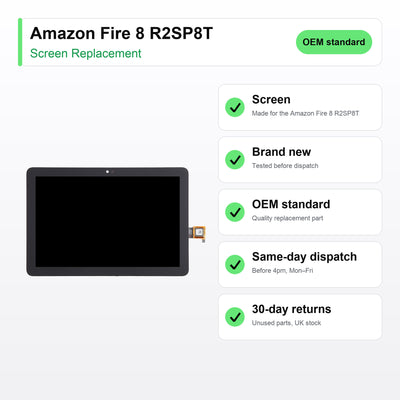 Amazon Fire 8 R2SP8T screen key facts: brand new, tested, same-day UK dispatch