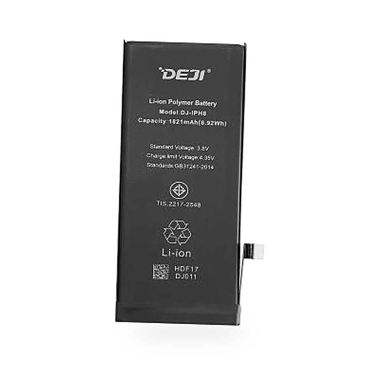 Apple iPhone 8 replacement battery, front view on white background
