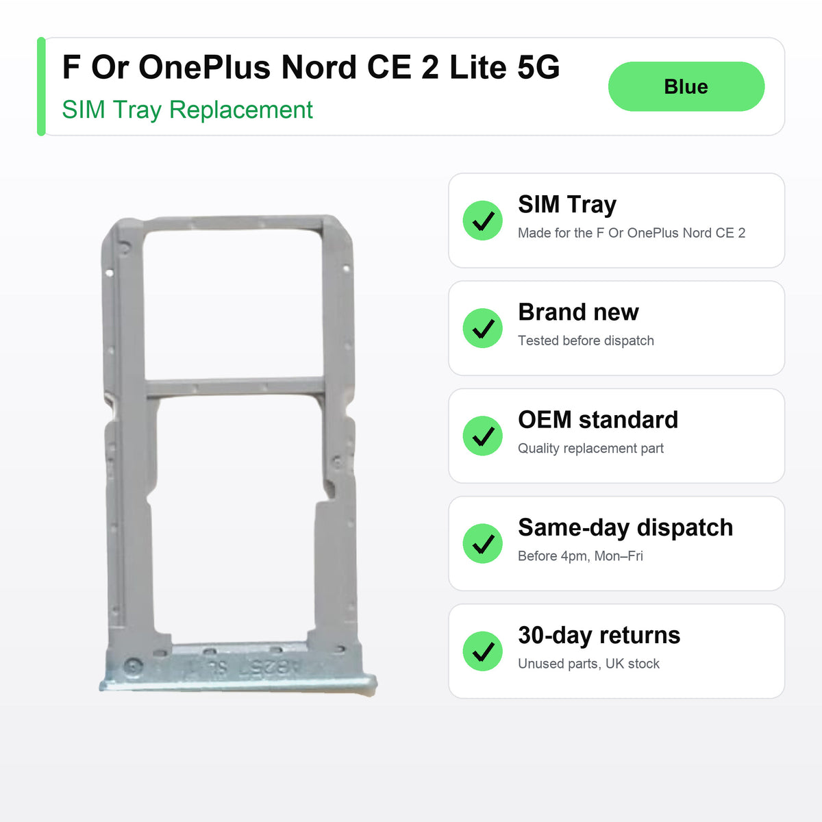 F Or OnePlus Nord CE 2 Lite 5G SIM tray key facts: brand new, tested, same-day UK dispatch
