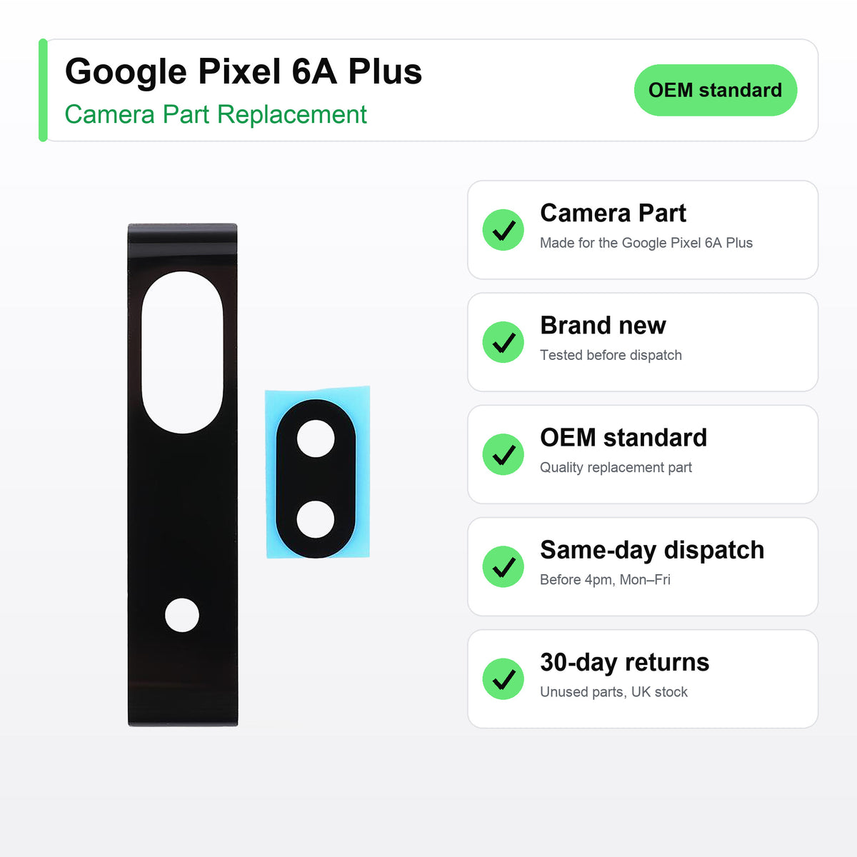 Google Pixel 6A Plus camera lens key facts: brand new, tested, same-day UK dispatch