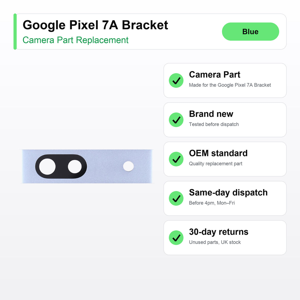 Google Pixel 7A Bracket camera lens key facts: brand new, tested, same-day UK dispatch