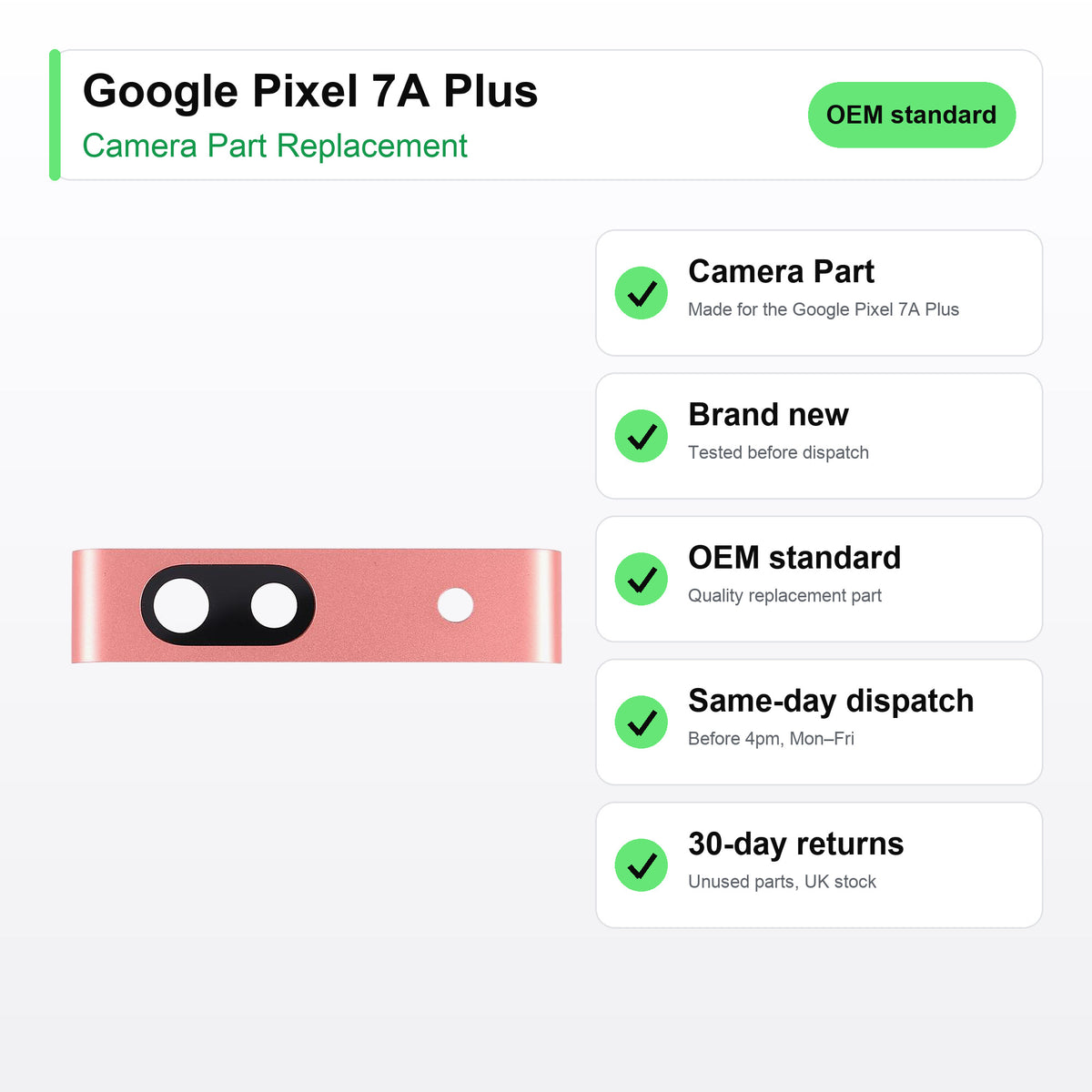 Google Pixel 7A Plus camera lens key facts: brand new, tested, same-day UK dispatch