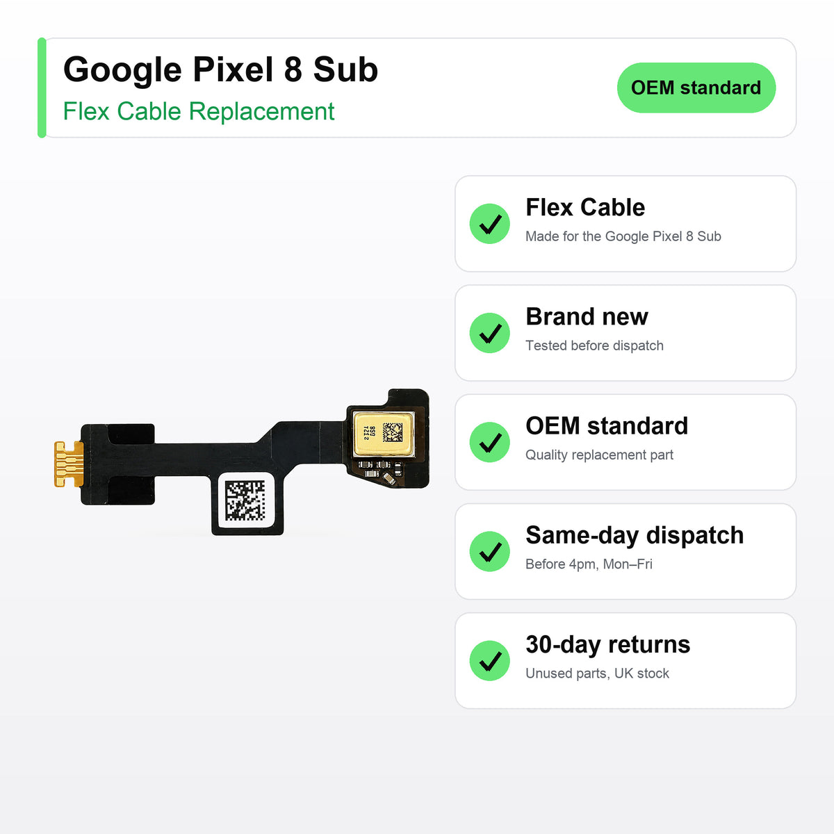 Google Pixel 8 Sub flex cable key facts: brand new, tested, same-day UK dispatch