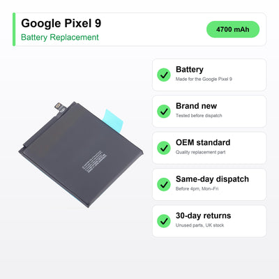 Google Pixel 9 battery key facts: brand new, tested, same-day UK dispatch