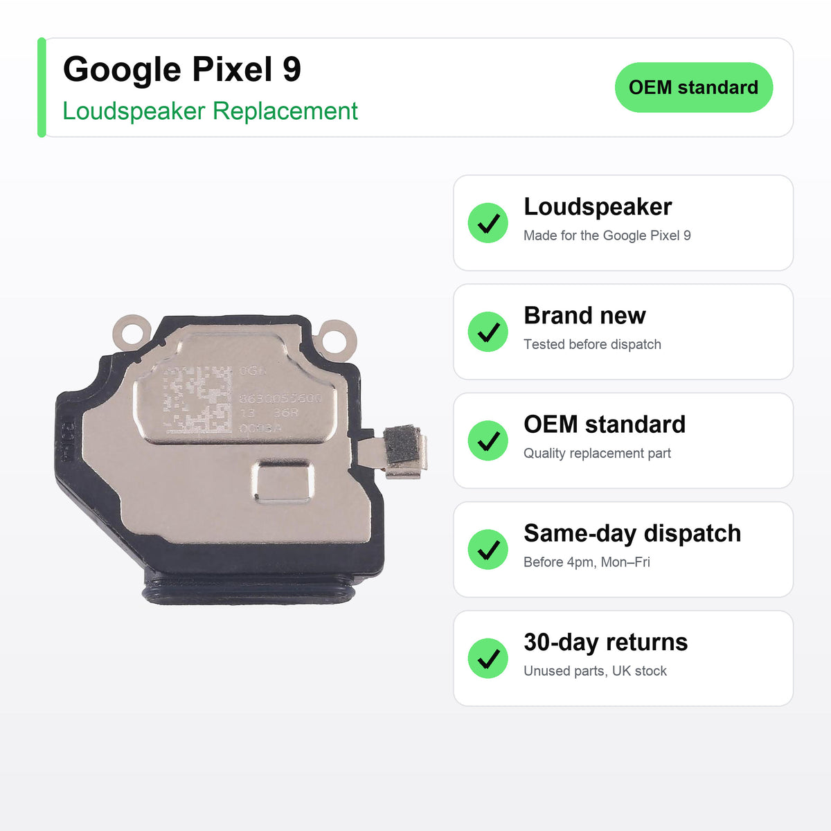 Google Pixel 9 loudspeaker key facts: brand new, tested, same-day UK dispatch