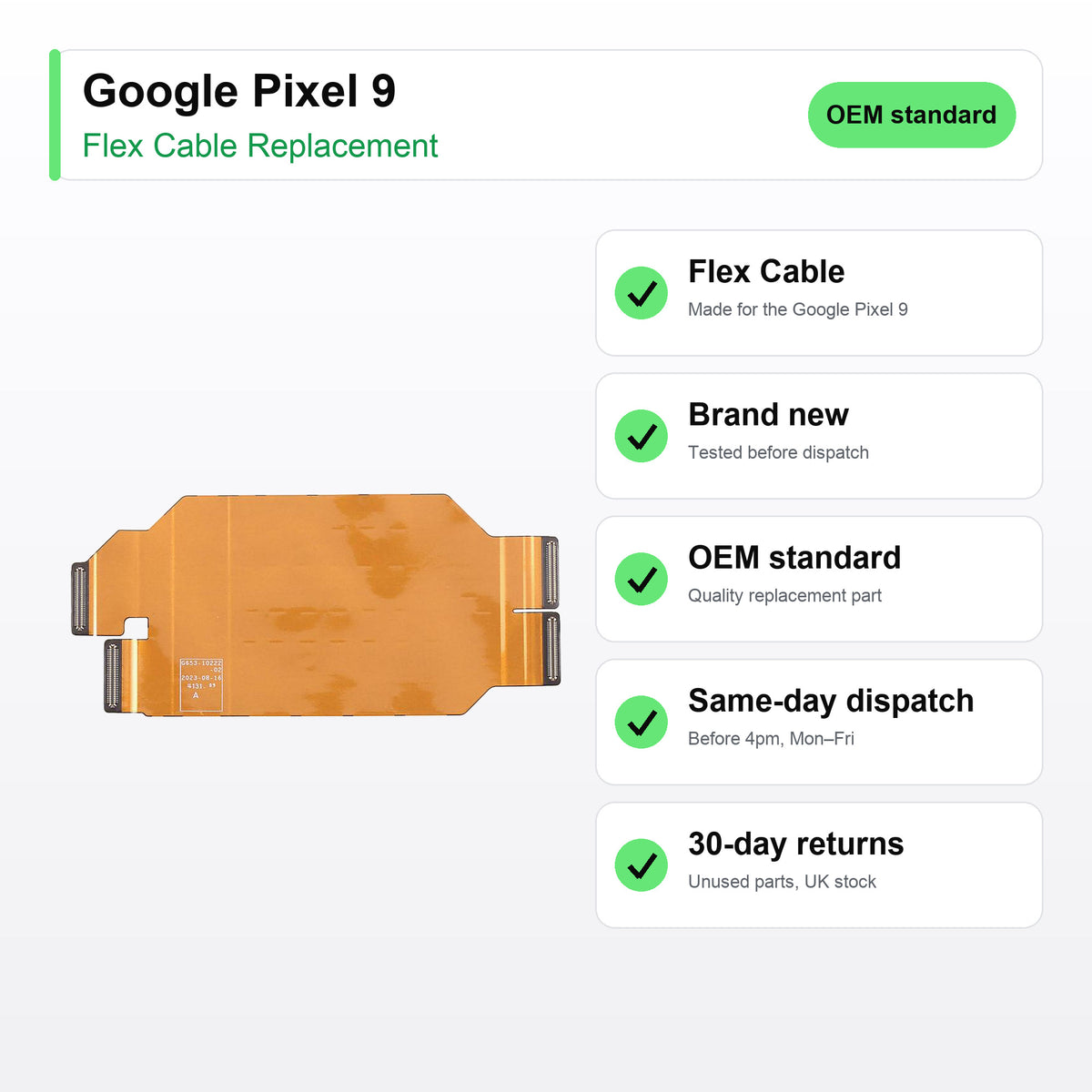 Google Pixel 9 flex cable key facts: brand new, tested, same-day UK dispatch