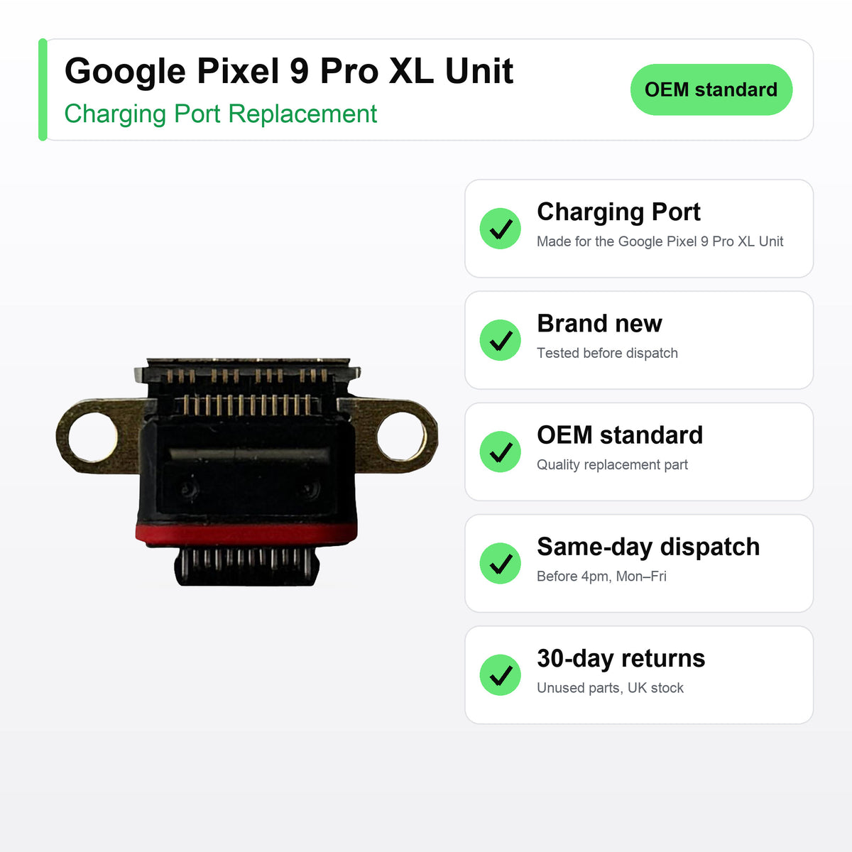 Google Pixel 9 Pro XL Unit charging port key facts: brand new, tested, same-day UK dispatch