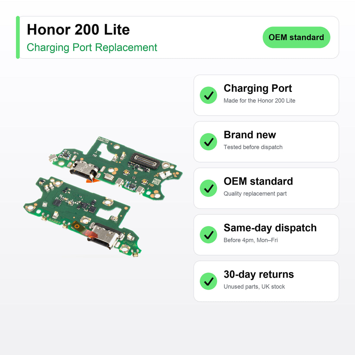 Honor 200 Lite charging port key facts: brand new, tested, same-day UK dispatch