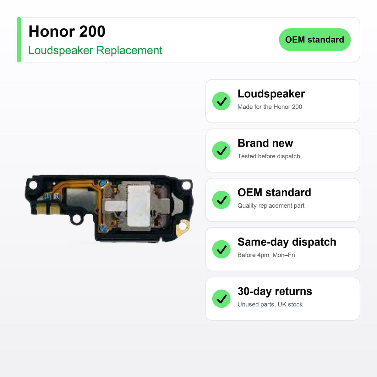 Honor 200 loudspeaker key facts: brand new, tested, same-day UK dispatch
