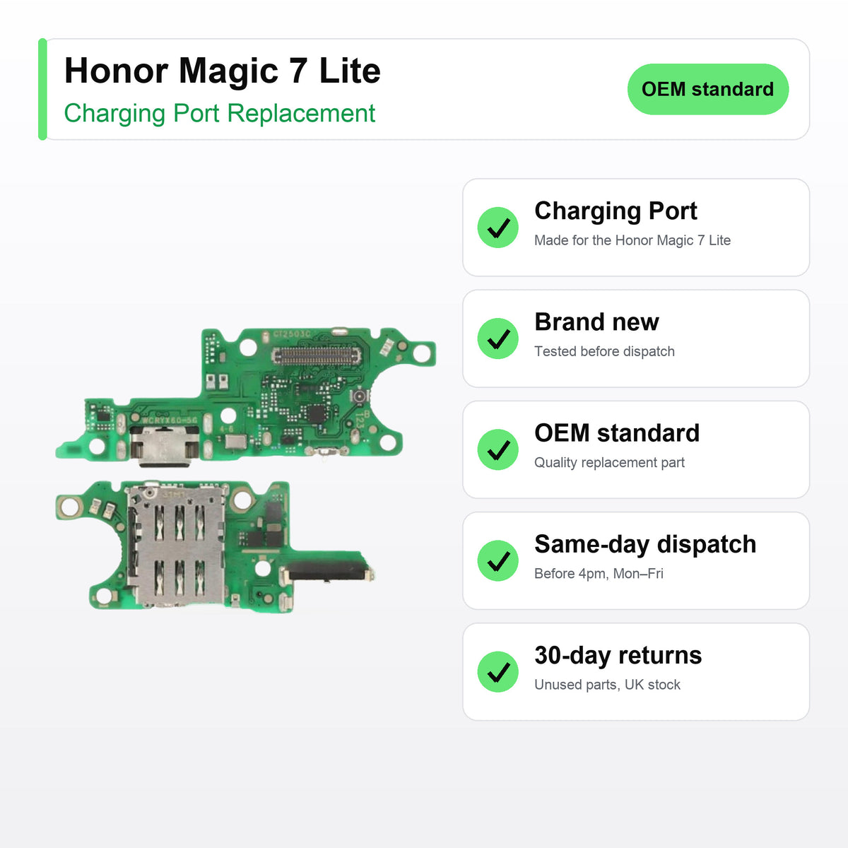 Honor Magic 7 Lite charging port key facts: brand new, tested, same-day UK dispatch