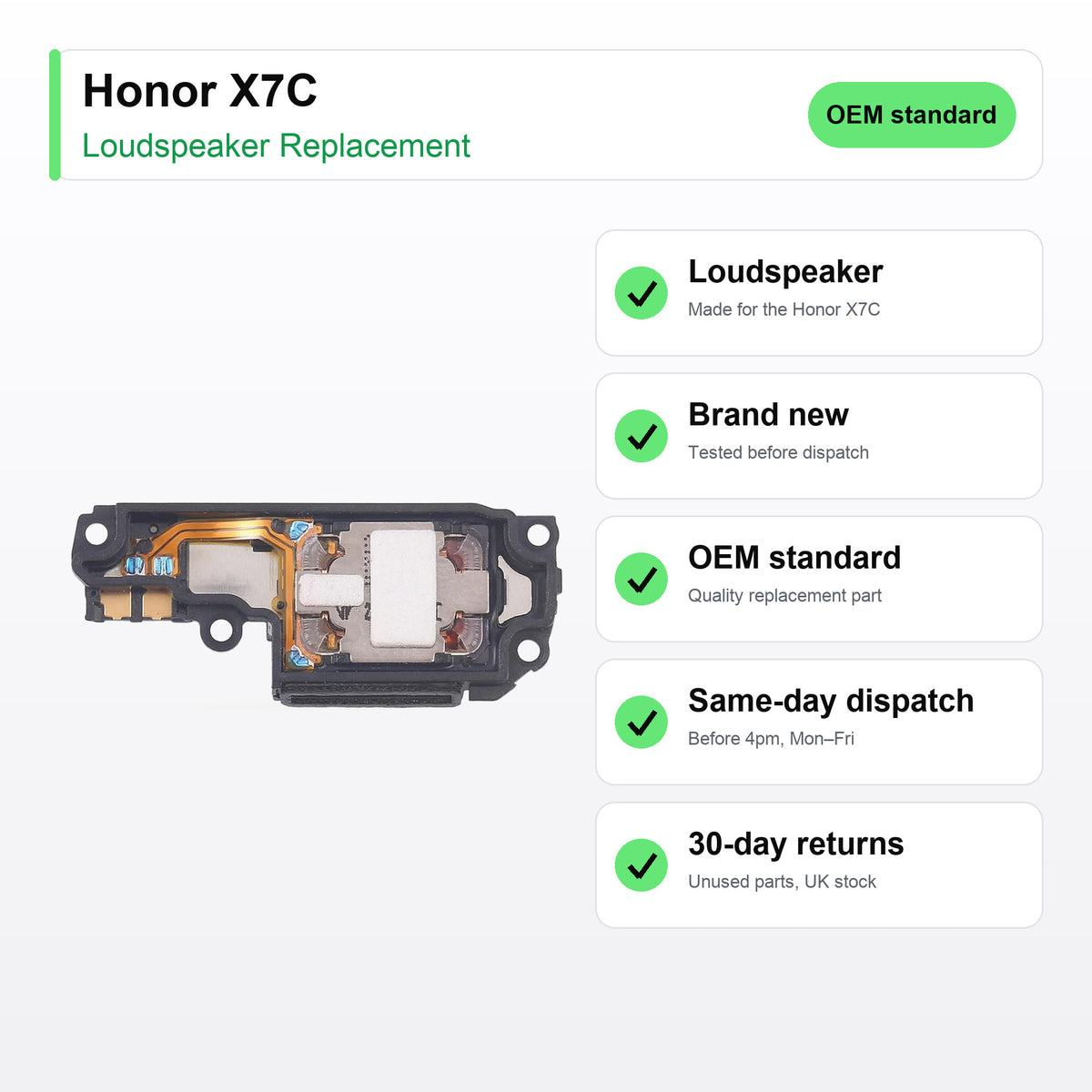 Honor X7C loudspeaker key facts: brand new, tested, same-day UK dispatch