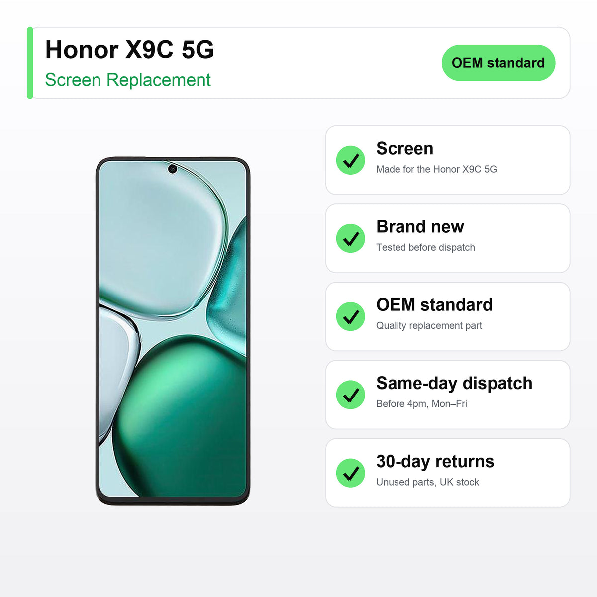 Honor X9C 5G screen key facts: brand new, tested, same-day UK dispatch