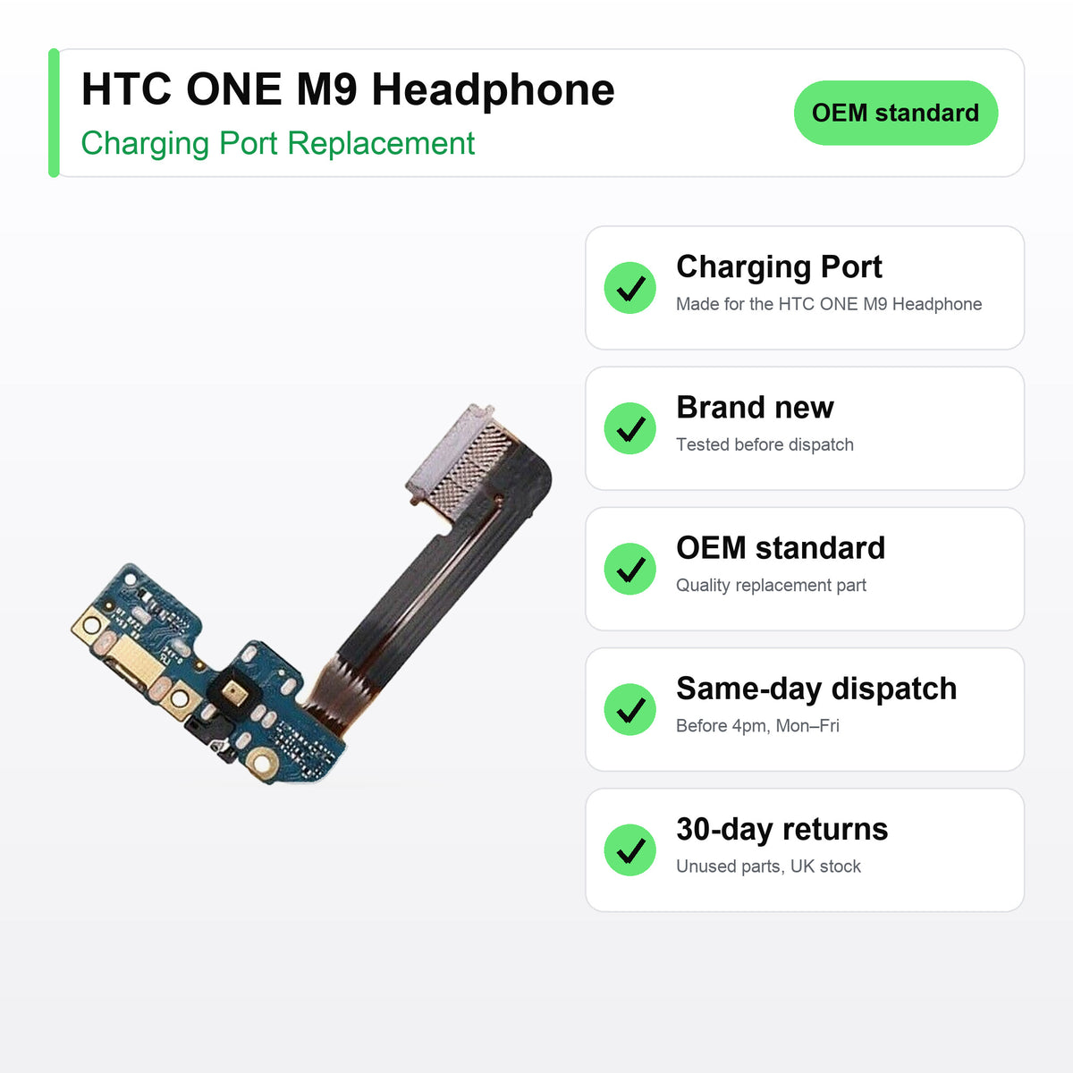 HTC ONE M9 Headphone charging port key facts: brand new, tested, same-day UK dispatch