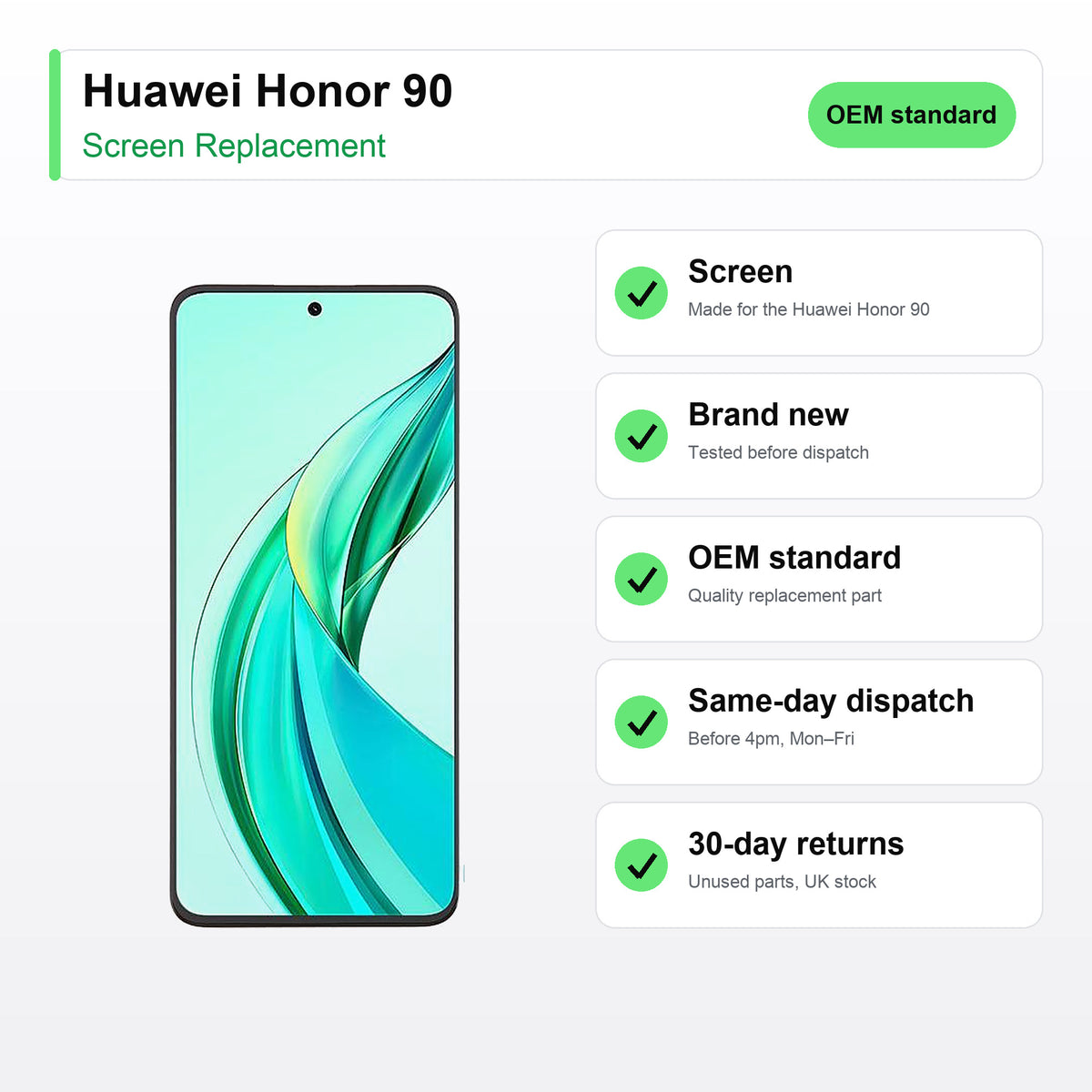 Huawei Honor 90 screen key facts: brand new, tested, same-day UK dispatch