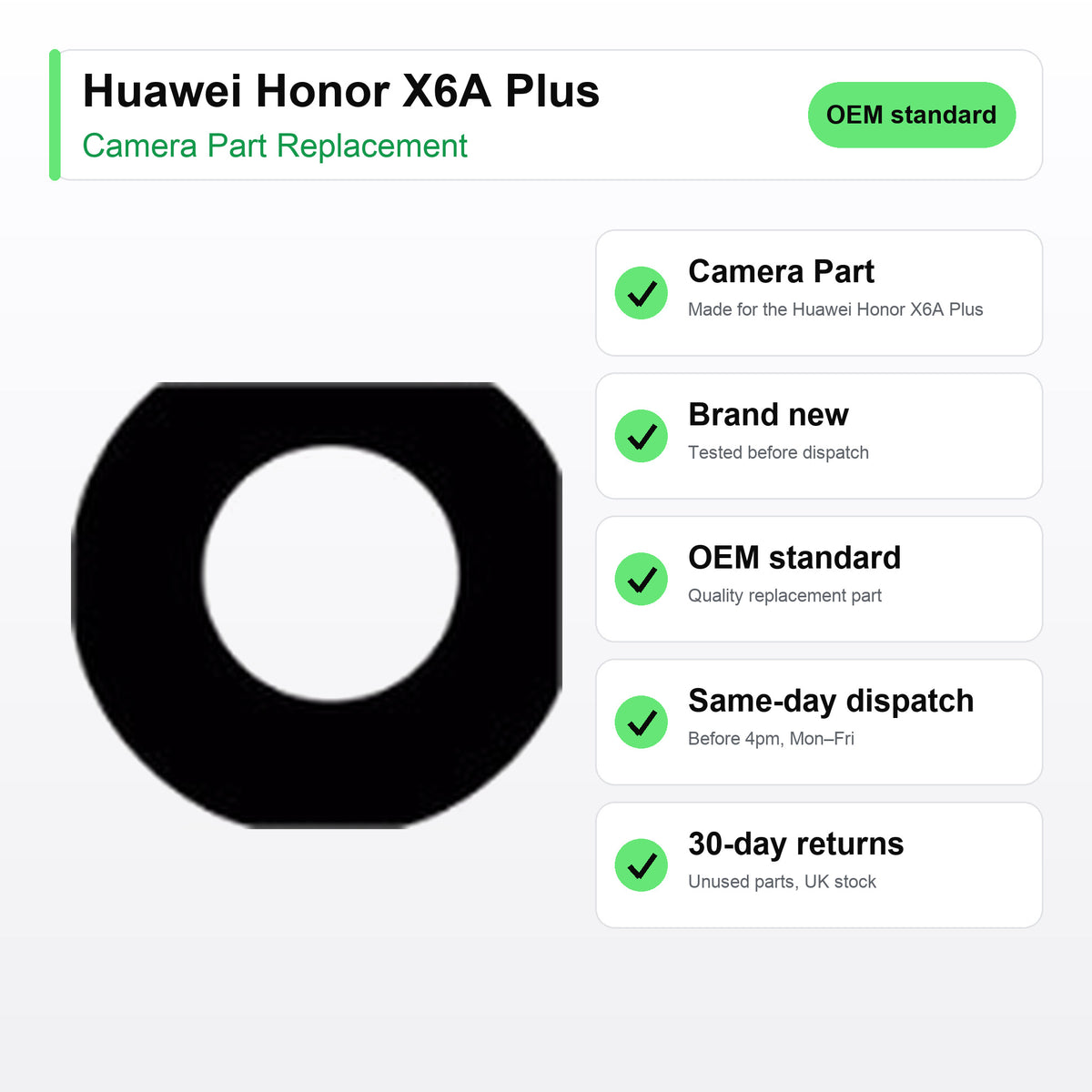 Huawei Honor X6A Plus camera lens key facts: brand new, tested, same-day UK dispatch