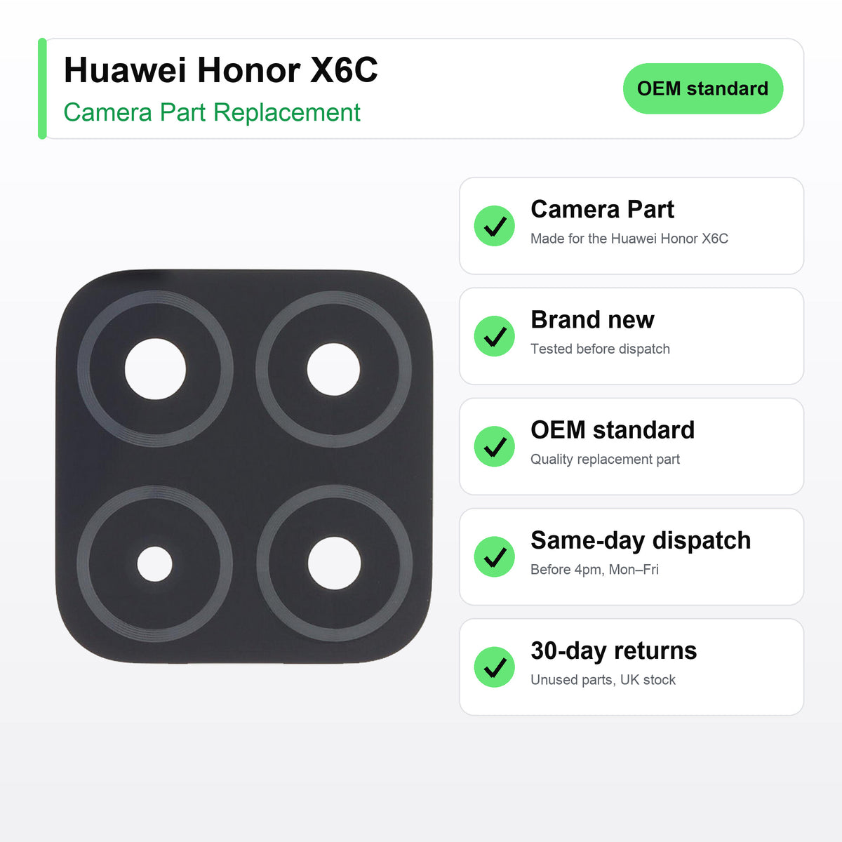 Huawei Honor X6C camera lens key facts: brand new, tested, same-day UK dispatch