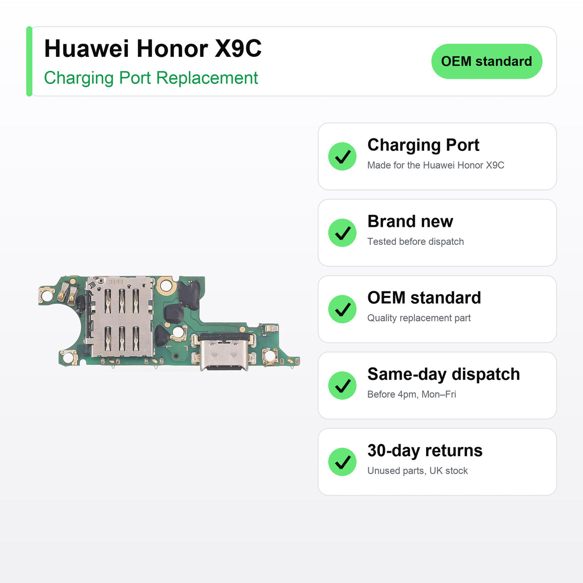 Huawei Honor X9C charging port key facts: brand new, tested, same-day UK dispatch