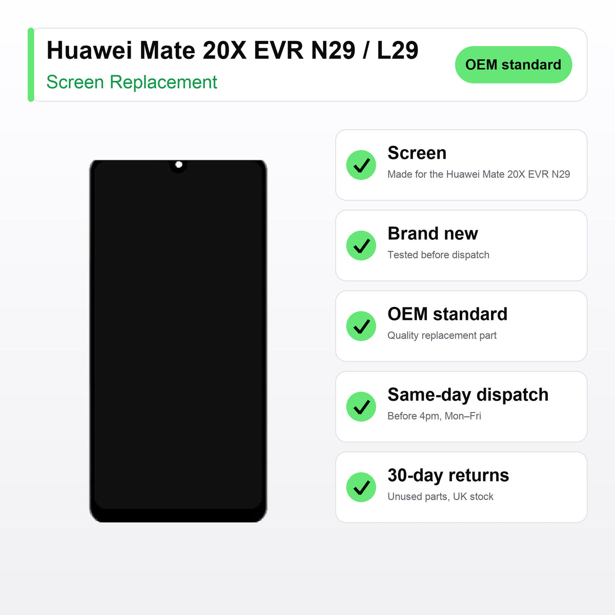 Huawei Mate 20X EVR N29 / L29 screen key facts: brand new, tested, same-day UK dispatch