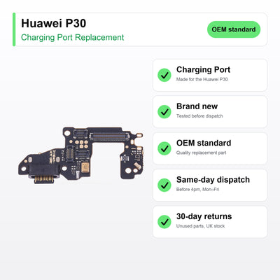 Huawei P30 charging port key facts: brand new, tested, same-day UK dispatch