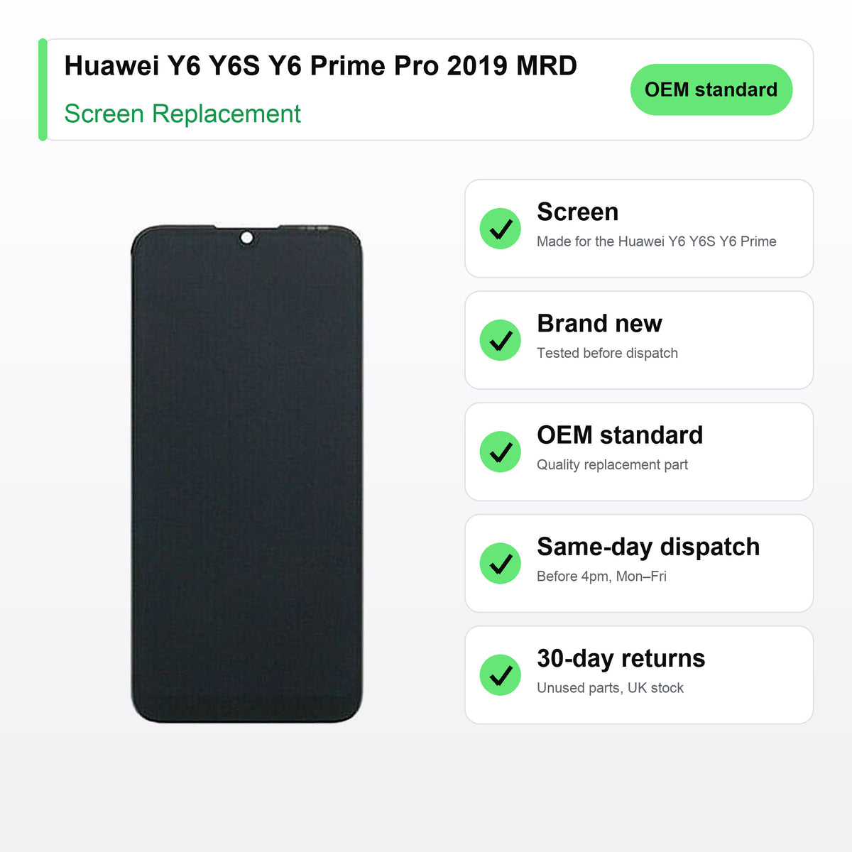 Huawei Y6 Y6S Y6 Prime Pro 2019 MRD LX1 MRD LX3 MRD LX2 screen key facts: brand new, tested, same-day UK dispatch