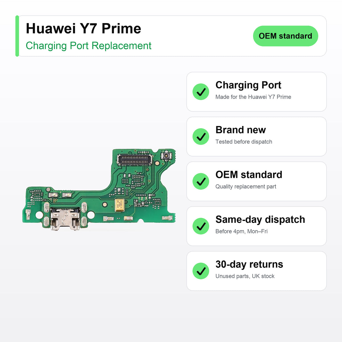 Huawei Y7 Prime charging port key facts: brand new, tested, same-day UK dispatch