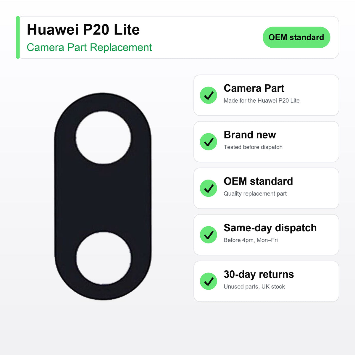Huawei P20 Lite Rear Camera Lens Glass Replacement key facts