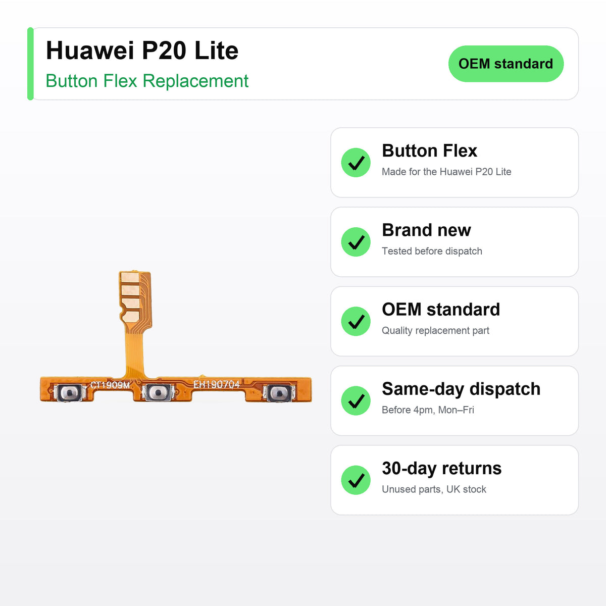 Huawei P20 Lite Power and Volume Button Flex Cable Replacement key facts