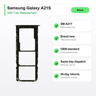Samsung Galaxy A21S SIM Card Tray Holder Replacement (BLACK) | SM-A217 key facts