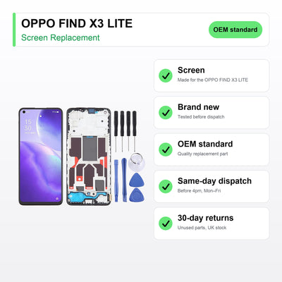 OPPO FIND X3 LITE LCD Screen and Touch Digitiser Assembly Replacement key facts
