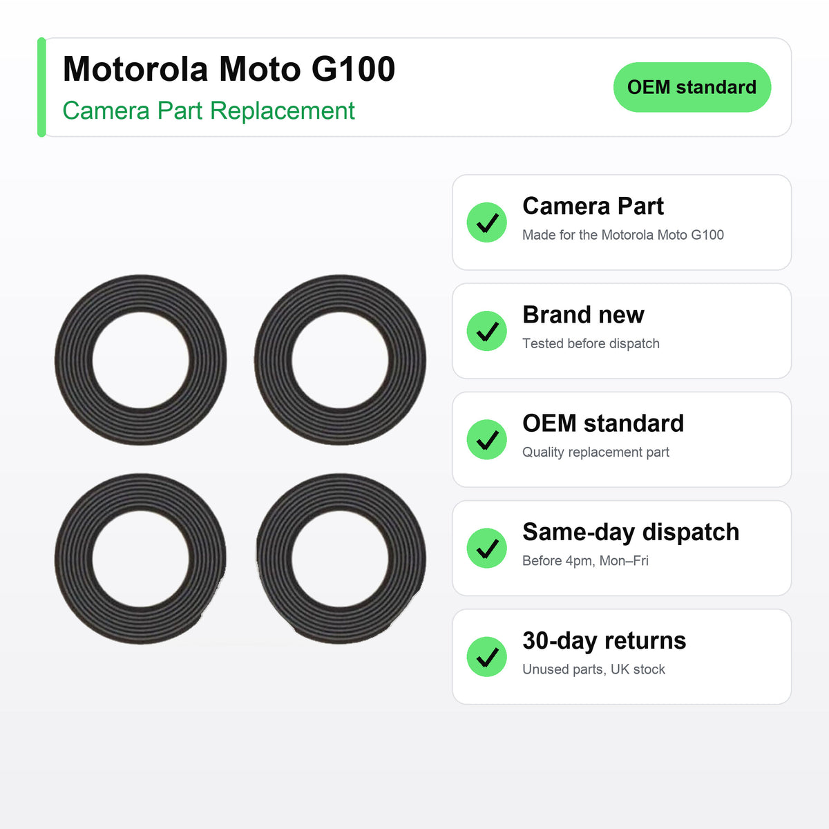 Motorola Moto G100 Rear Camera Lens Glass Replacement key facts