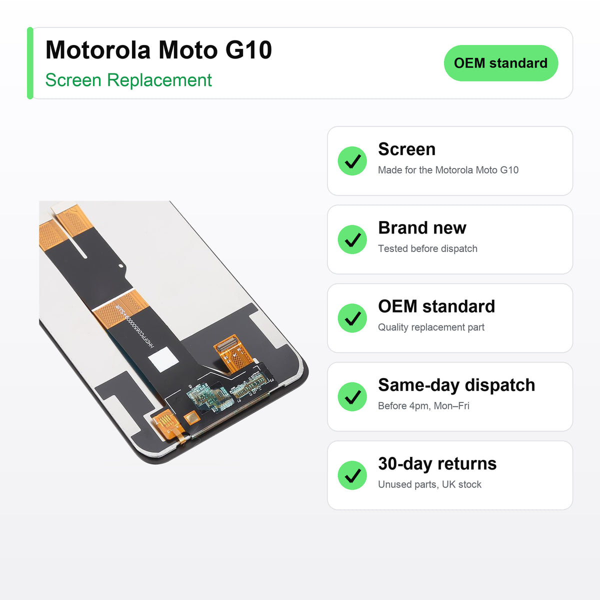 Motorola Moto G10 LCD Screen and Touch Digitiser Assembly Replacement key facts