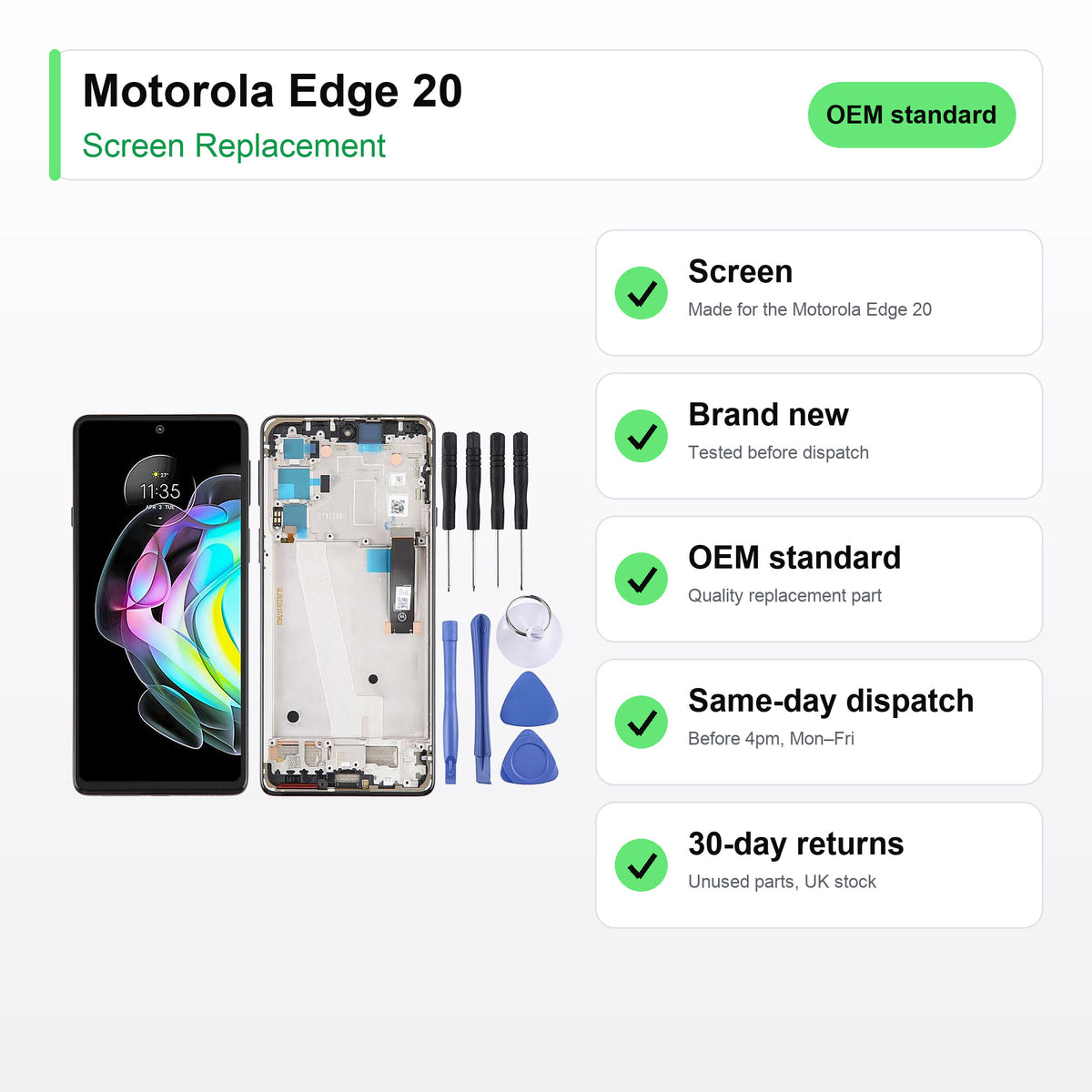 Motorola Edge 20 LCD Screen and Touch Digitiser Assembly Replacement key facts