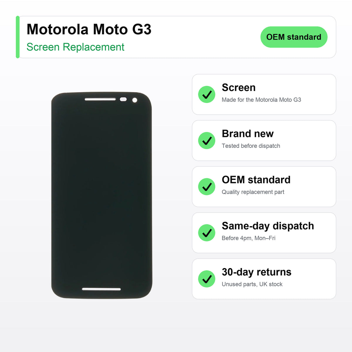 Motorola Moto G3 LCD Screen and Touch Digitiser Assembly Replacement key facts