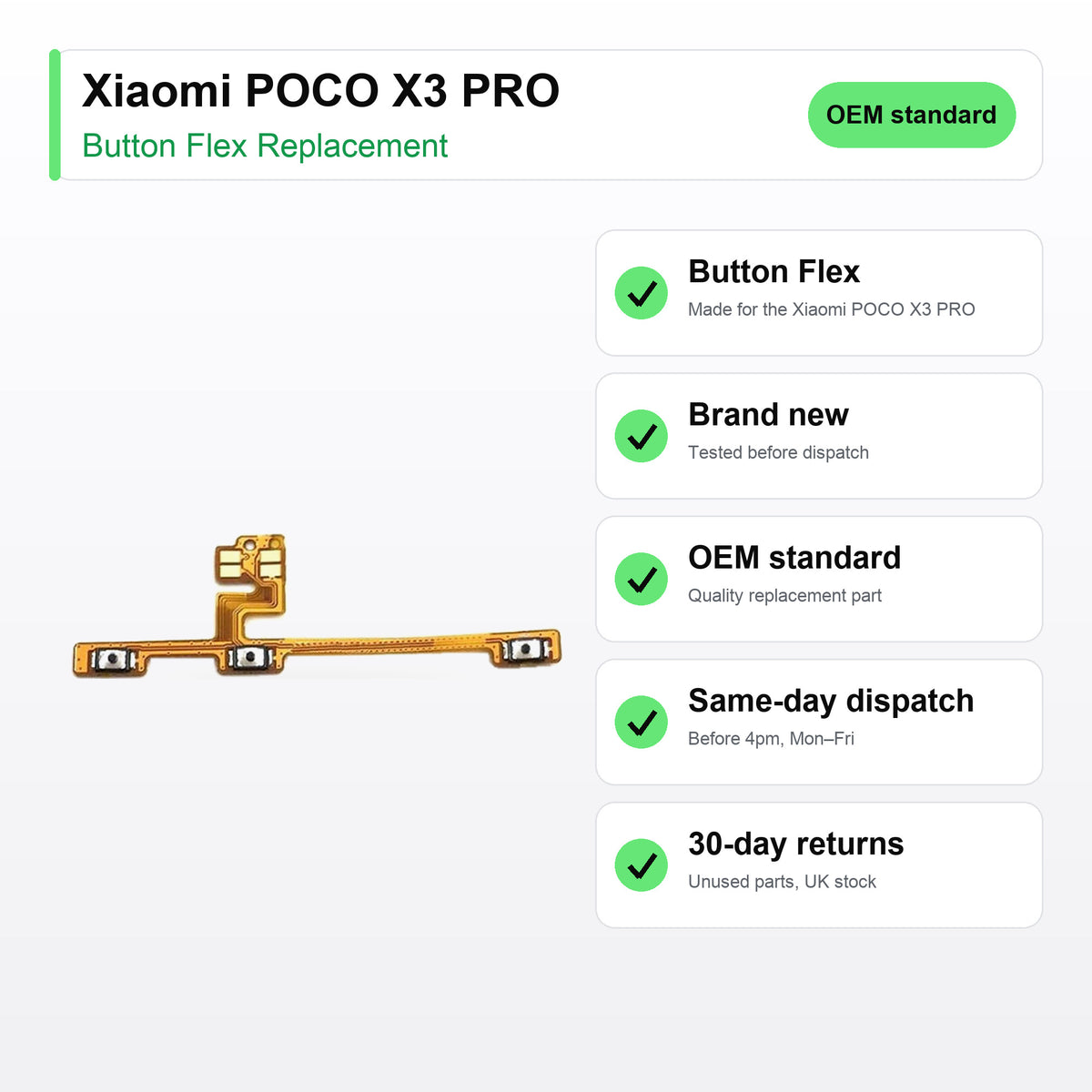 Xiaomi POCO X3 PRO Power and Volume Button Flex Cable Replacement key facts