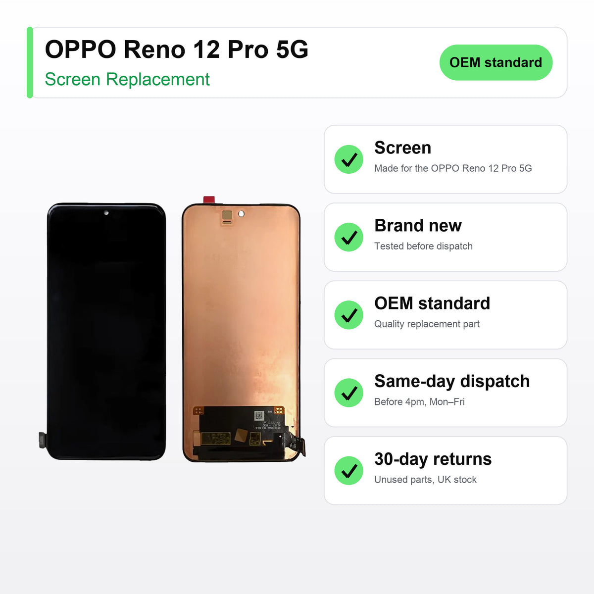 OPPO Reno 12 Pro 5G LCD Screen and Touch Digitiser Assembly Replacement key facts