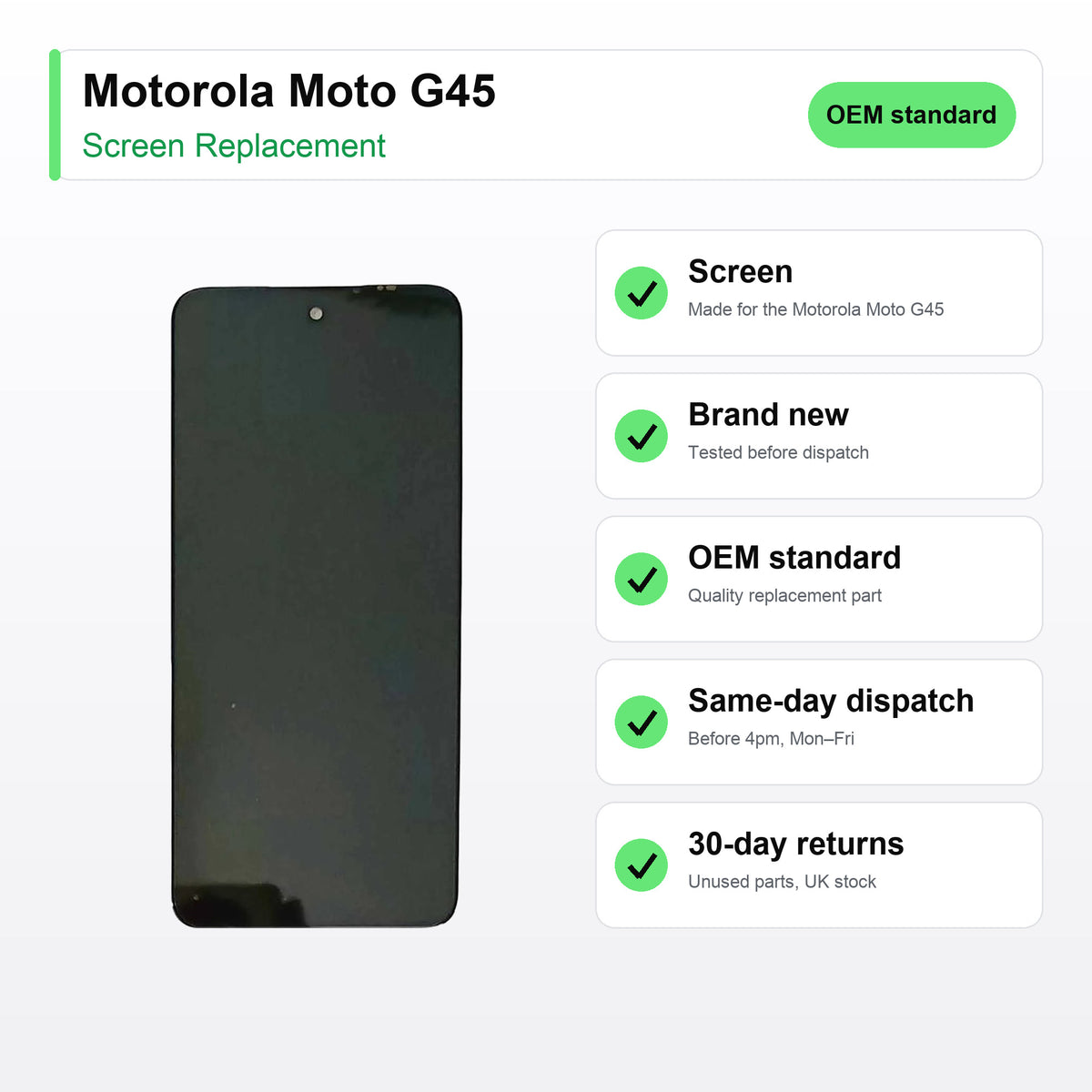 Motorola Moto G45 LCD Screen and Touch Digitiser Assembly Replacement key facts