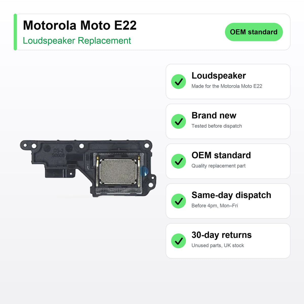 Motorola Moto E22 Loudspeaker Ringer Buzzer Replacement key facts