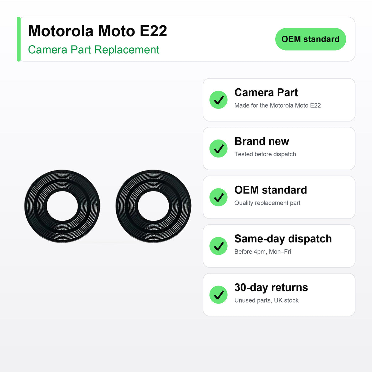Motorola Moto E22 Rear Camera Lens Glass Replacement key facts