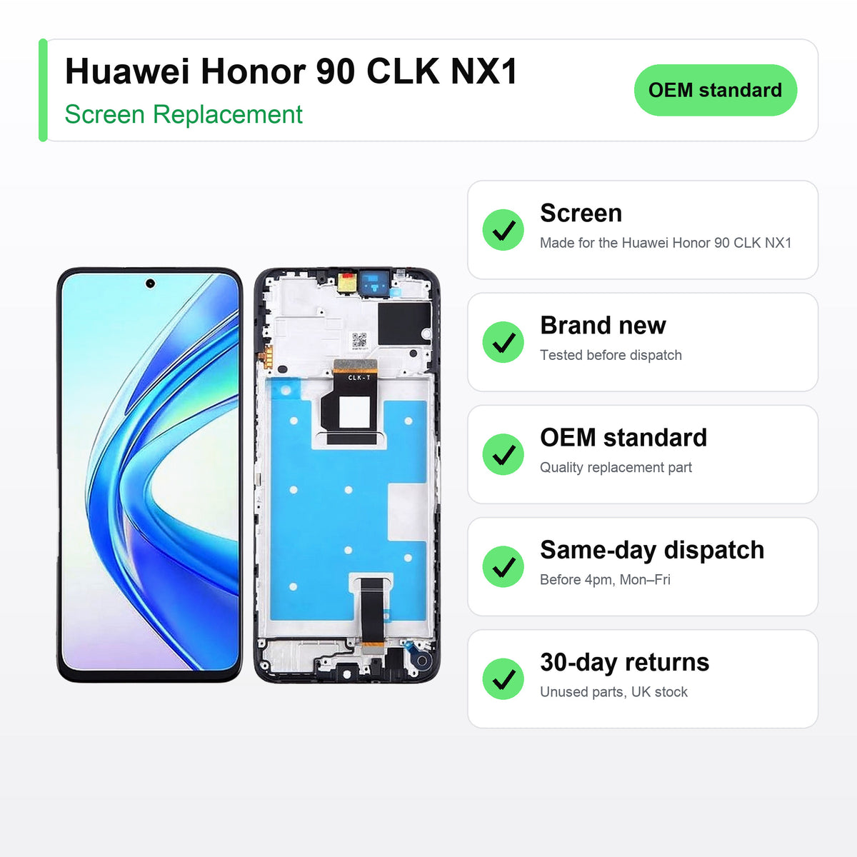 Huawei Honor 90 CLK NX1 LCD Screen and Touch Digitiser Assembly Replacement key facts