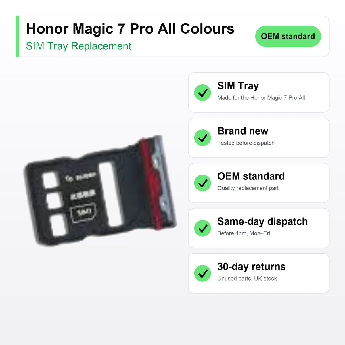 Honor Magic 7 Pro All Colours SIM Card Tray Holder Replacement key facts